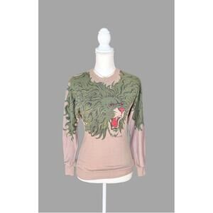 80s Rare Bengy West Lion Graphic Print Sweatshirt W/Stones